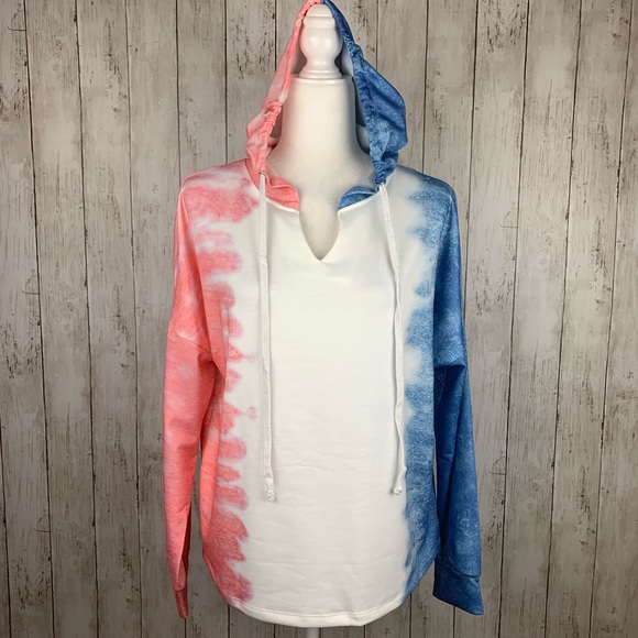 🔥THE SUN🔥Colorblock Tie Dye Crop Hoodie S/M/L/XL NWT - Picture 6 of 9